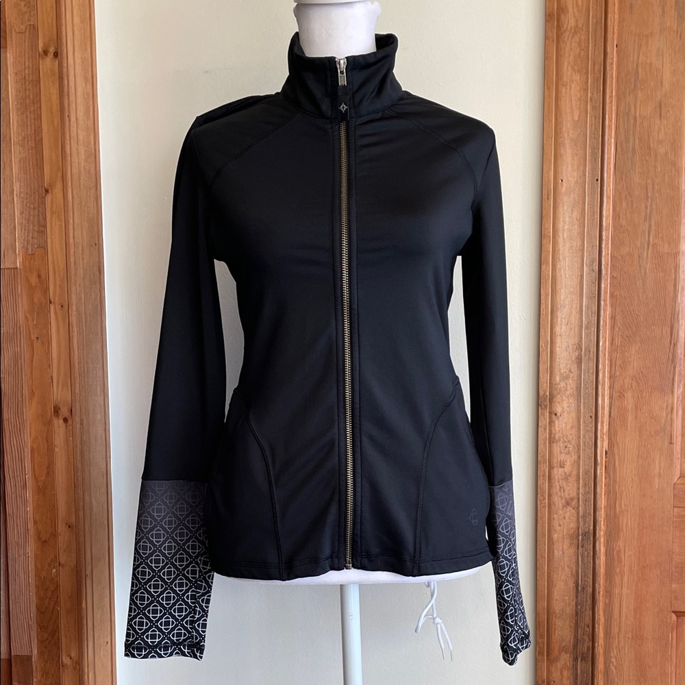 SATVA Women's Black Athletic All Over Print Jacket with Patterned Sleeves